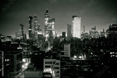 New York dark city skyline evening black and white view