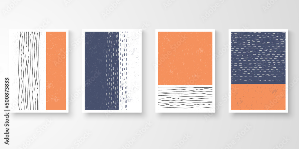 Set of retro wall art grunge line poster. Bauhaus vintage shape element graphic style. Story of abstract hipster collection vector illustration.