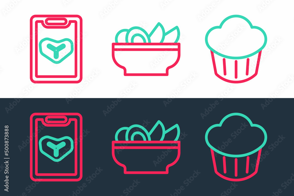 Set line Cupcake, Restaurant cafe menu and Nachos in plate icon. Vector Set line Cupcake, Restaurant cafe menu and Nachos in plate icon. Vector