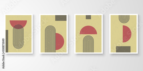 Set of retro wall art grunge line. Bauhaus vintage graphic design background. Story of abstract striped design collection vector illustration.