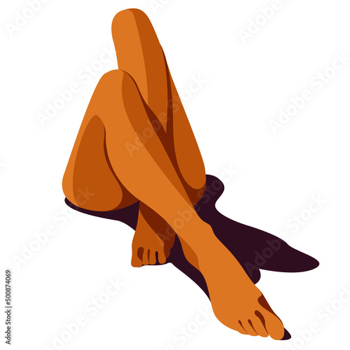 vector illustration on the theme of summer holidays. beautiful long slender legs of a young tanned woman who lies, rests and sunbathes on the beach. useful for advertising summer vacations, resorts