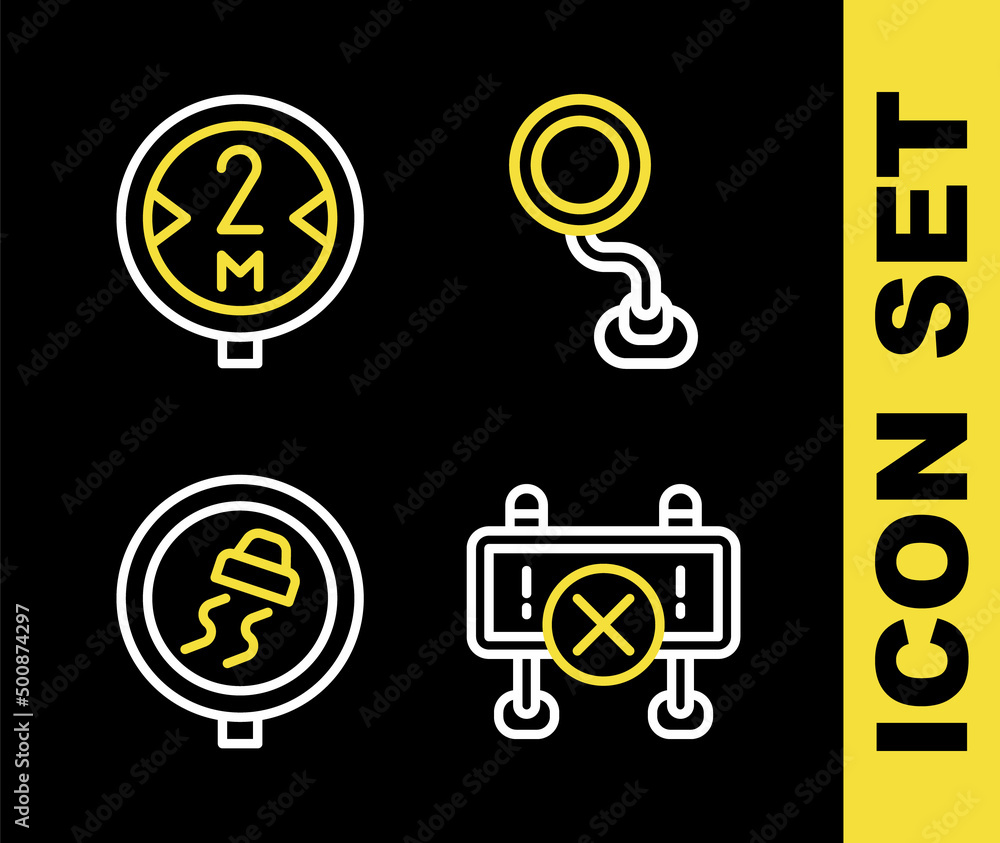 Set line Road traffic sign, barrier, Slippery road and icon. Vector Set line Road traffic sign, barrier, Slippery road and icon. Vector