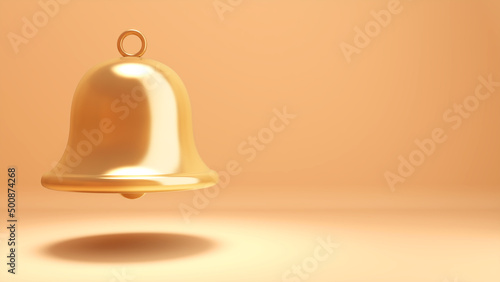 golden bells on a light orange background, Message notifications and communication information , 3d rendering