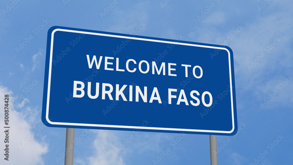Welcome to Burkina Faso Road Sign on Clear Blue Sky
