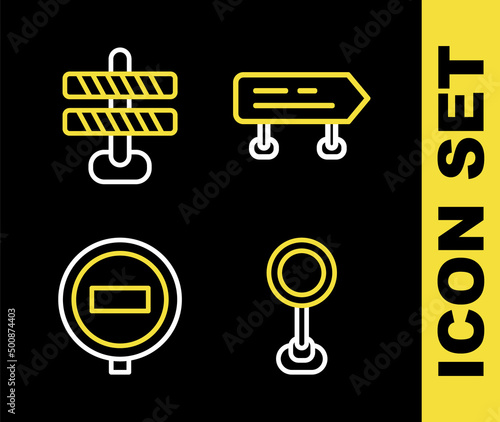 Set line Road traffic sign, Stop and barrier icon. Vector