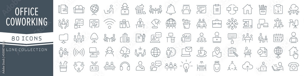 Office and coworking line icons collection. Big UI icon set in a flat ...