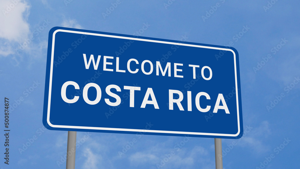 Welcome to Costa Rica Road Sign on Clear Blue Sky