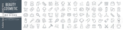 Beauty and cosmetic line icons collection. Big UI icon set in a flat design. Thin outline icons pack. Vector illustration EPS10