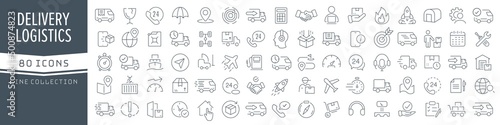 Delivery and logistics line icons collection. Big UI icon set in a flat design. Thin outline icons pack. Vector illustration EPS10