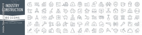 Fototapet Industry and construction line icons collection