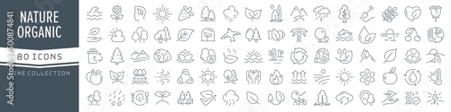 Nature and organic line icons collection. Big UI icon set in a flat design. Thin outline icons pack. Vector illustration EPS10