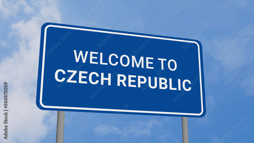 Welcome to Czech Republic Road Sign on Clear Blue Sky Welcome to Czech Republic Road Sign on Clear Blue Sky