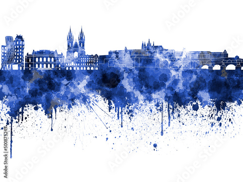 Photography Prague skyline in watercolor on white background