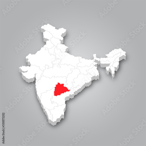 Telangana state location within India 3d map