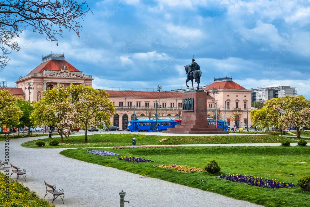 Zagreb central railway station and Tomislav square park view