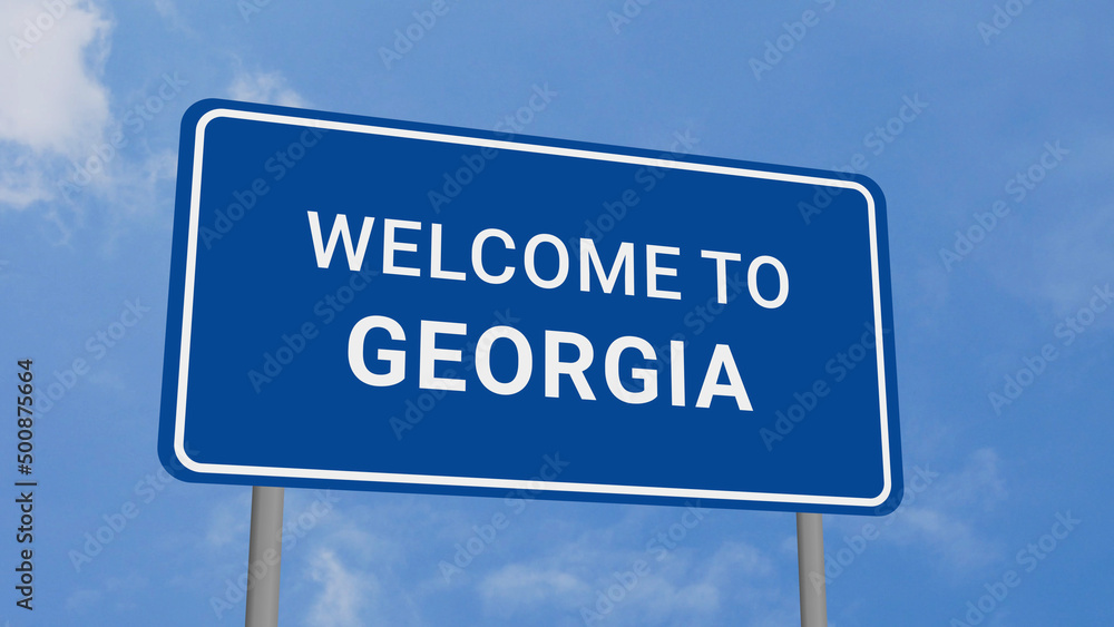 Welcome to Georgia Road Sign on Clear Blue Sky Welcome to Georgia Road Sign on Clear Blue Sky