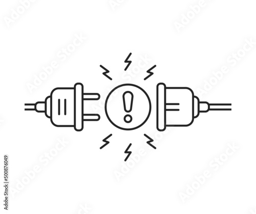 thin line exclamation mark with plug and socket icon