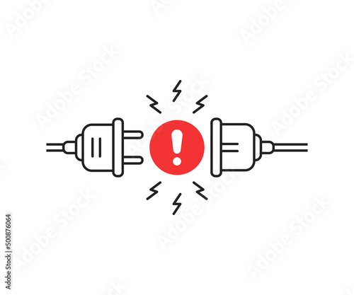 electric plug and socket with exclamation mark