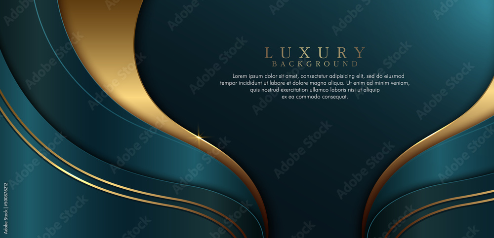 Abstract dark blue and gold wave shapes background with golden lines ...