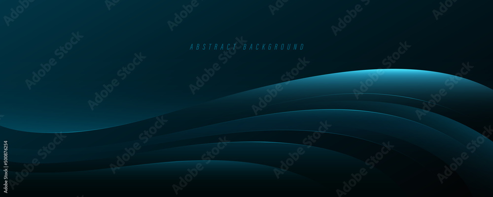Abstract glowing waves on dark blue background. Shiny blue wave design ...