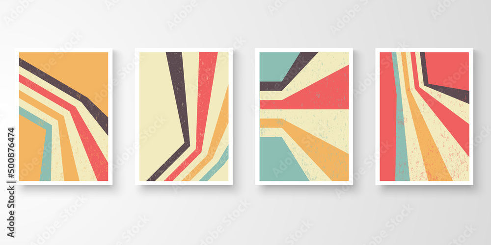 Retro wall art colorful stroke grunge line. Vintage graphic design background. Story of abstract striped design collection vector illustration.