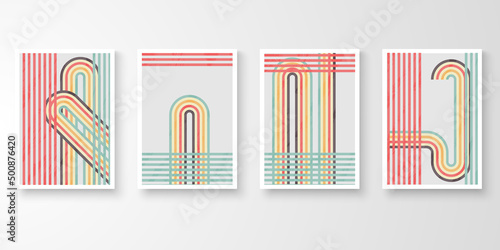 Retro wall art colorful stroke grunge line. Vintage graphic design background. Story of abstract striped design collection vector illustration.
