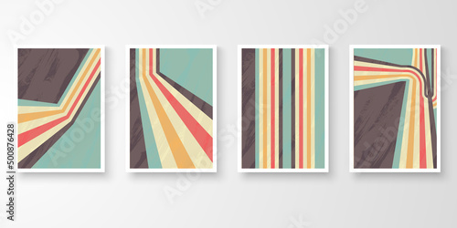 Retro wall art colorful stroke grunge line. Vintage graphic design background. Story of abstract striped design collection vector illustration.