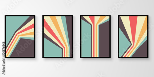 Retro wall art colorful stroke grunge line. Vintage graphic design background. Story of abstract striped design collection vector illustration.