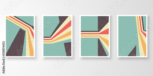 Retro wall art colorful stroke grunge line. Vintage graphic design background. Story of abstract striped design collection vector illustration.