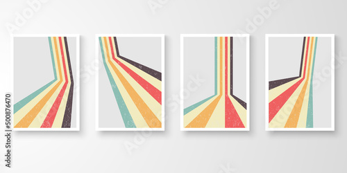 Retro wall art colorful stroke grunge line. Vintage graphic design background. Story of abstract striped design collection vector illustration.