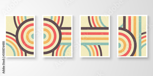 Retro wall art colorful stroke grunge line. Vintage graphic design background. Story of abstract striped design collection vector illustration.