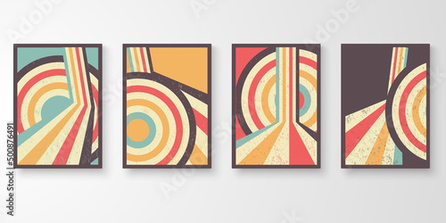 Retro wall art colorful stroke grunge line. Vintage graphic design background. Story of abstract striped design collection vector illustration.