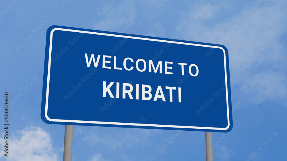Welcome to Kiribati Road Sign on Clear Blue Sky 