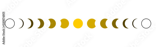 Yellow moon different phases of lunar phases on white background flat vector icon design.