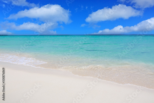 Travel background with clouds sky and Caribbean sea.