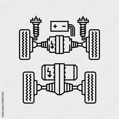 Electric Vehicle Drive Motor Vector Line Icon