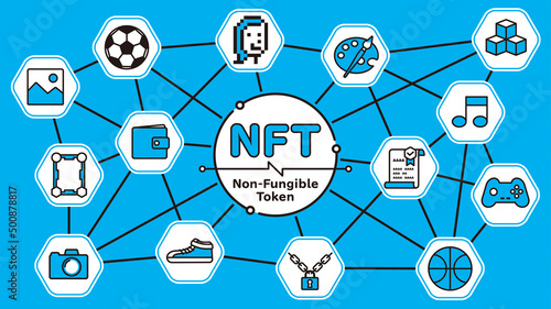 NFTのかわいいイメージイラスト　水色背景　文字あり