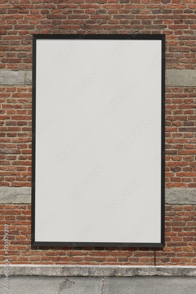 Blank Poster frame / Billboard / Display on an old factory brick wall - Mockup Blank Poster frame / Billboard / Display on an old factory brick wall - Mockup