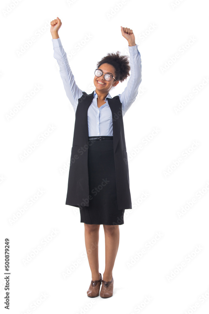 Mixed race business woman on white Mixed race business woman on white