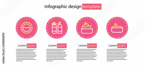 Set line Cruise ship, Submarine, Aqualung and Ship porthole icon. Vector