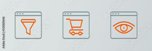 Set line Browser incognito window, and Online shopping on screen icon. Vector