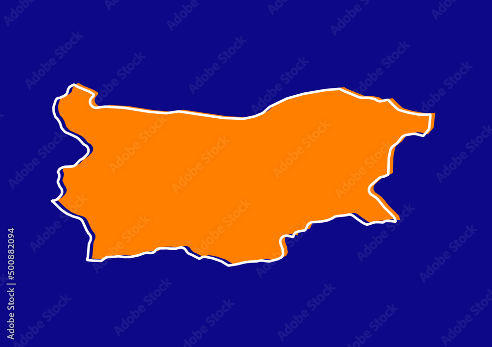 Outline map of Bulgaria, stylized concept map of Bulgaria. Orange map on blue background.
