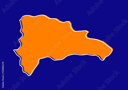 Outline map of Dominican Republic, stylized concept map of Dominican Republic. Orange map on blue background.
