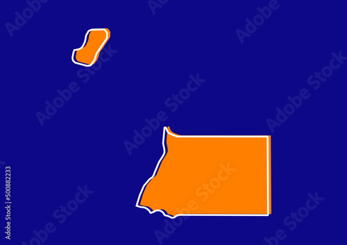 Outline map of Equatorial Guinea, stylized concept map of Equatorial Guinea. Orange map on blue background.