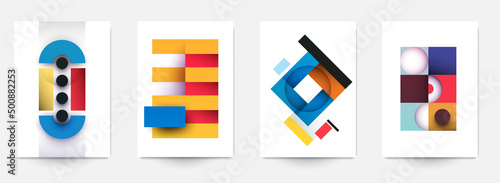 Set of minimal template in geometric bauhaus retro style design for branding with abstract simple shapes element. Modern background for cover, poster, banner, flyer. Fashion vector illustration.