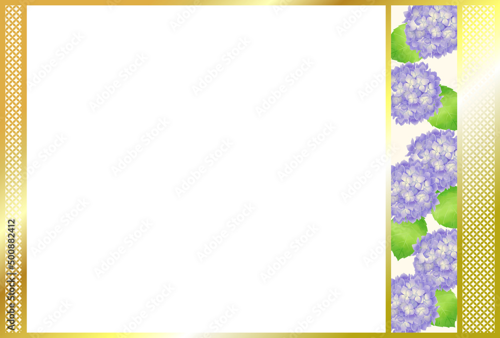 水彩タッチで描いた紫陽花の和風装飾素材/Japanese-style decorative material of hydrangea drawn with a watercolor touch 水彩タッチで描いた紫陽花の和風装飾素材/Japanese-style decorative material of hydrangea drawn with a watercolor touch