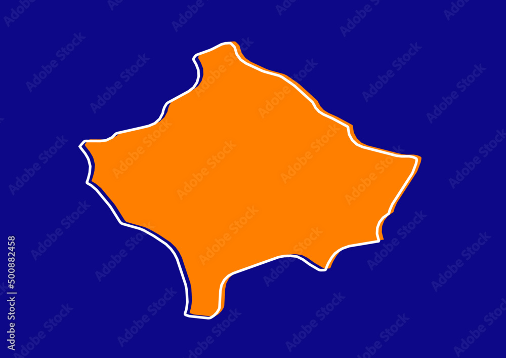 Outline map of Kosovo, stylized concept map of Kosovo. Orange map on blue background.