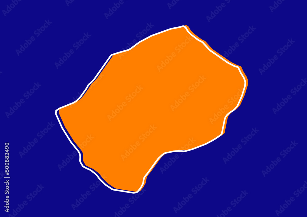 Outline map of Lesotho, stylized concept map of Lesotho. Orange map on blue background.