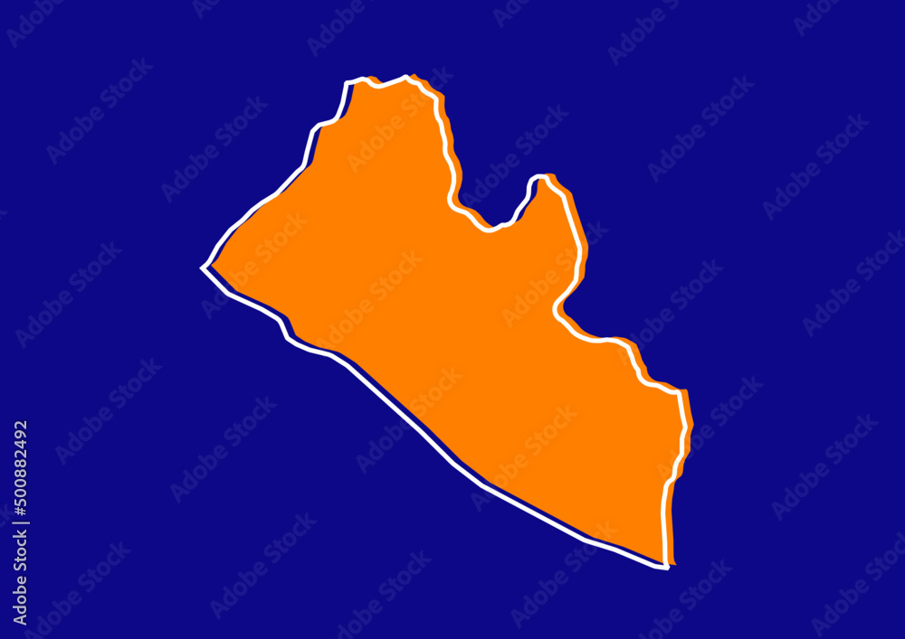 Outline map of Liberia, stylized concept map of Liberia. Orange map on blue background.