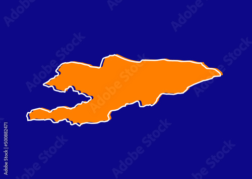 Fototapeta Naklejka Na Ścianę i Meble -  Outline map of Kyrgyzstan, stylized concept map of Kyrgyzstan. Orange map on blue background.